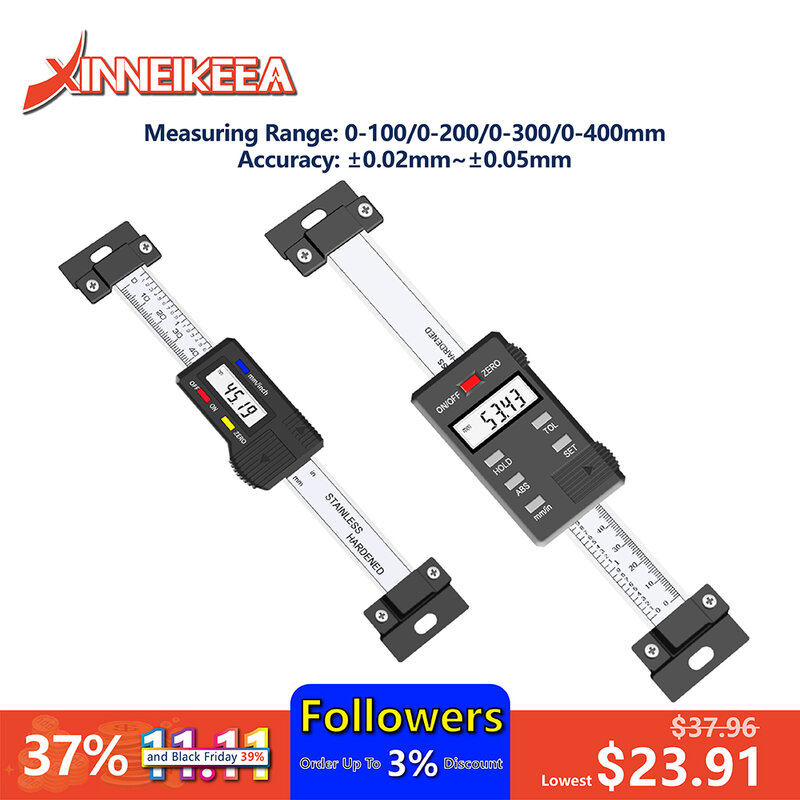 فرجار رقمي عالي الدقة 4CR13 ستانلس ستيل أفقي عمودي شاشة ديجيتال مسطرة قياس مدى 100 200 300 400 مللي متر