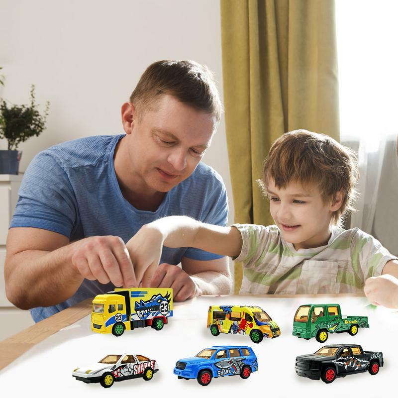 سيارات لعبة قابلة للسحب للأطفال ، سبيكة معدنية ، سيارة سباق متعددة الوظائف مع رسومات جرافيتي للأطفال والأولاد والبنات ، 1:64 ، 6 * *