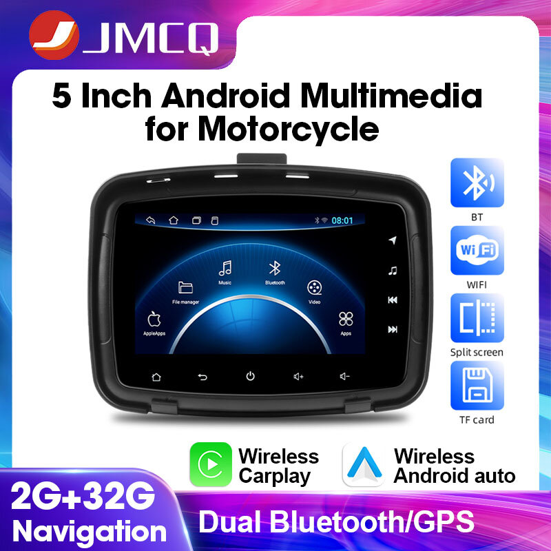 JMCQ-مشغل وسائط متعددة أندرويد للدراجات النارية ، ملاحة شاشة السيارات ، IPX7 شاشة IPS مضادة للماء ، مشغل سيارات لاسلكي ، 5 بوصة