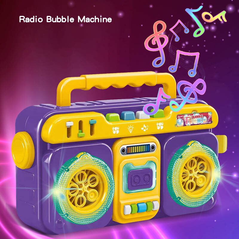 آلة فقاعة الراديو التلقائي مسجل كهربائي الإبداعية الصيف في الهواء الطلق فقاعات لعبة مع تأثير الصوت ضوء لعب للأطفال الهدايا