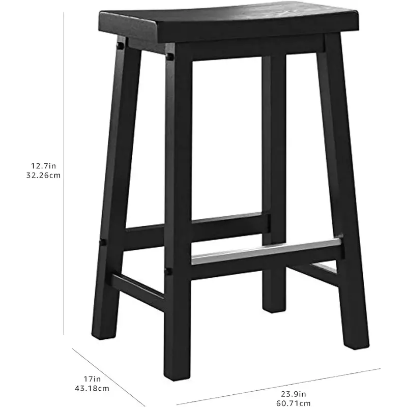 مقعد بار سرج من الخشب الصلب ، مقعد طاولة مطبخ ، ارتفاع 24 "، أسود ، مجموعة من 2