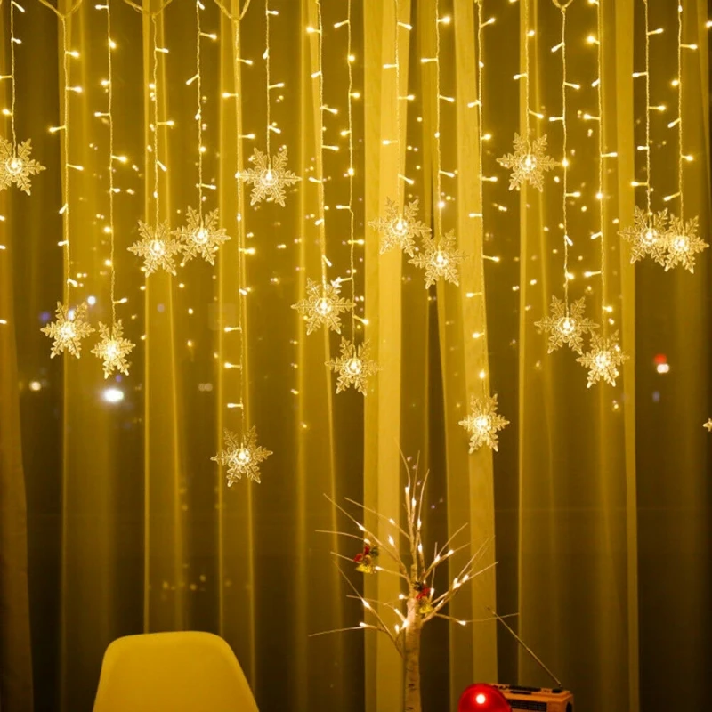 LED ندفة الثلج الستار سلسلة أضواء السنة الجديدة جارلاند الديكور للمنزل حديقة زينة عيد الميلاد الجنية أضواء