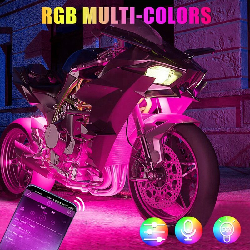 RGB متعددة الألوان للماء دراجة نارية بقيادة مجموعات أضواء ، التحكم في التطبيق ، الترددات اللاسلكية عن بعد ، هوندا ، كاواساكي ، سوزوكي ، 12