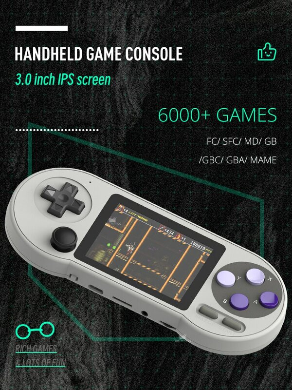DATA FROG SF2000 Portable Handheld Game Console 3 Inch IPS Retro Game Consoles Built-in 6000 Games Retro Video Games For Kids