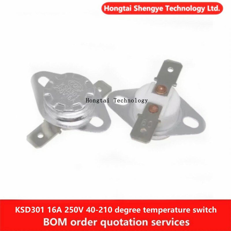 KSD301 مستشعر درجة الحرارة في درجة الحرارة من السيراميك ، مغلق عادة ، مفتاح درجة الحرارة ، الحرارة ، 40 ، 80 ، 95 ، 125 ، 135 ، 180-210 درجة ، 16A ، 250 فولت