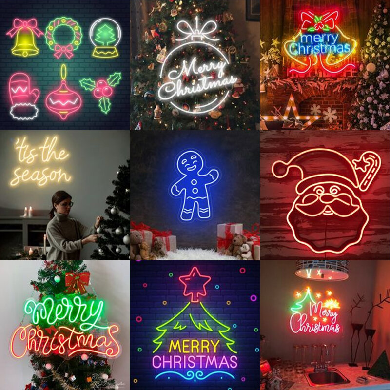 مخصص النيون LED ليلة ضوء علامات أحرف مضيئة ليد متجر حانة مخزن لعبة السرير ديكورات للحائط بار حفلة عيد ميلاد سعيد عيد الميلاد ضوء