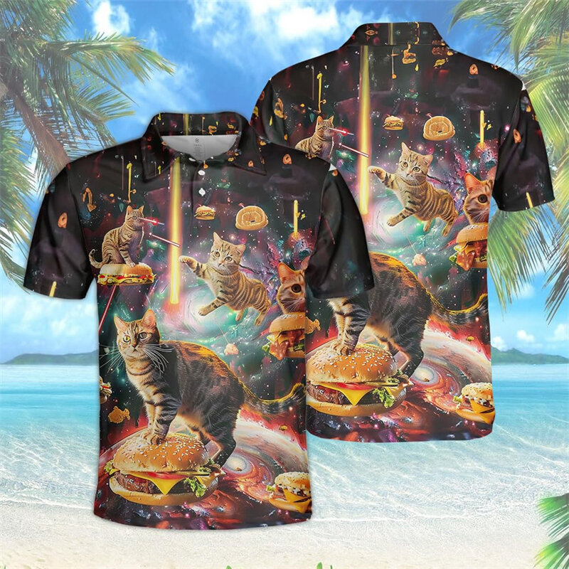 قمصان بولو هامبرغر للرجال ، أزياء هاراجاكو ، قميص بولو برغر ، هيب هوب ، هاواي ، أكمام قصيرة ، قمصان تي شيرت للذكور Y2K