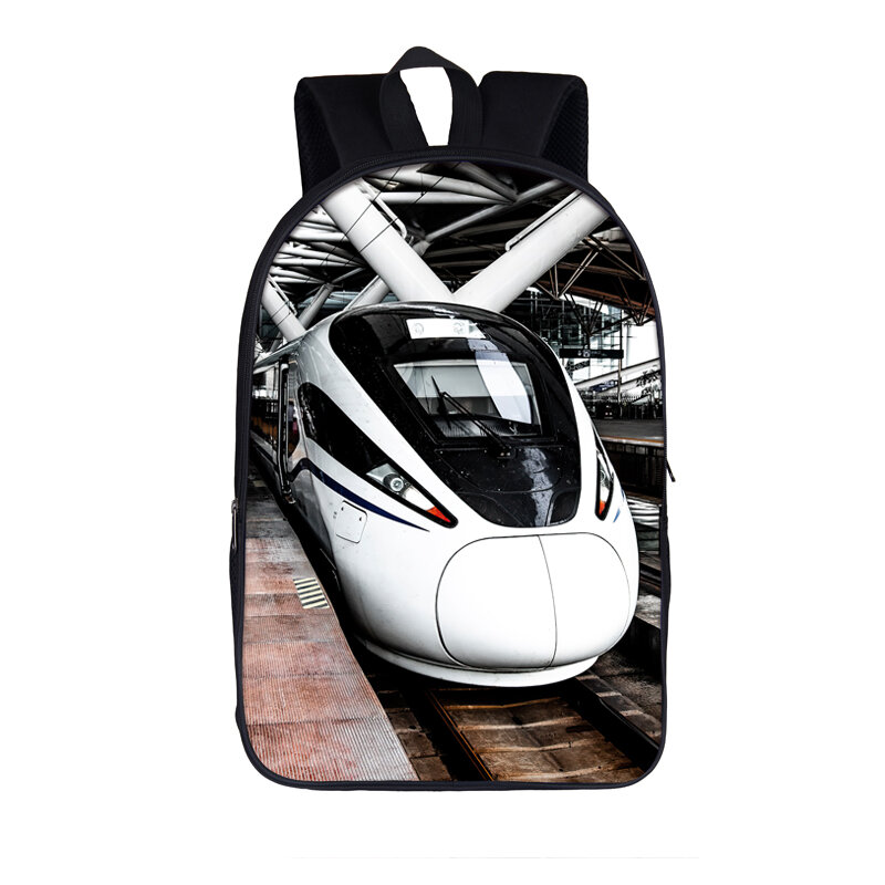 حقيبة ظهر مطبوعة على شكل قطار بالسكك الحديدية عالية السرعة للأولاد والبنات والأطفال حقائب مدرسية حقيبة ظهر للنساء والرجال حقيبة ظهر غير رسمية
