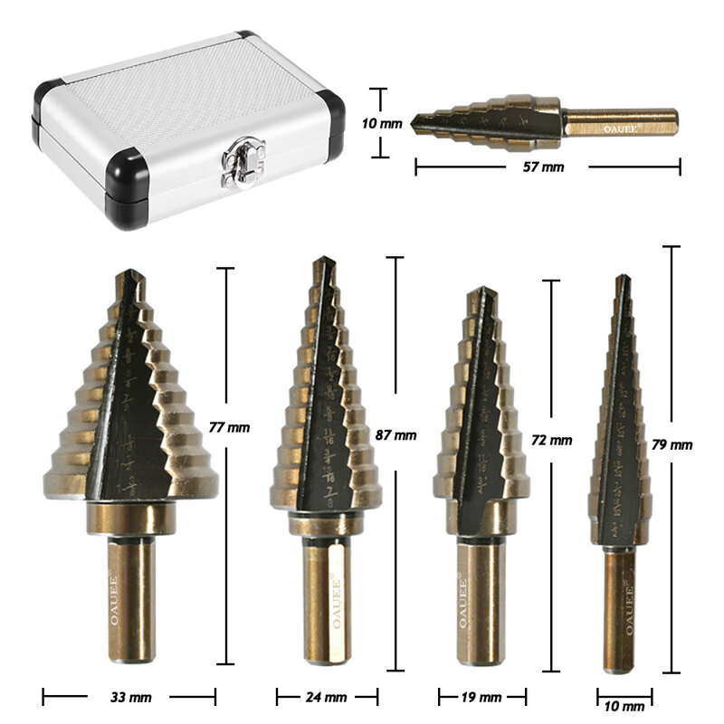 5 قطعة مجموعة مثقاب الخطوة 50 حجم الكوبالت التيتانيوم مدبب خطوة مثقاب مزيج أداة معدنية الحفر المعادن الخشب خطوة تفتق الحفر