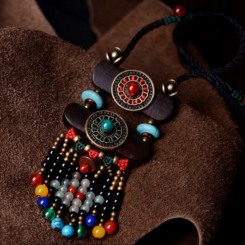 قلادة بوهيمي عتيقة للإناث ، مطرز بالخرز العرقي اليدوي ، ألوان متعددة الطبقات ، إكسسوارات الملابس