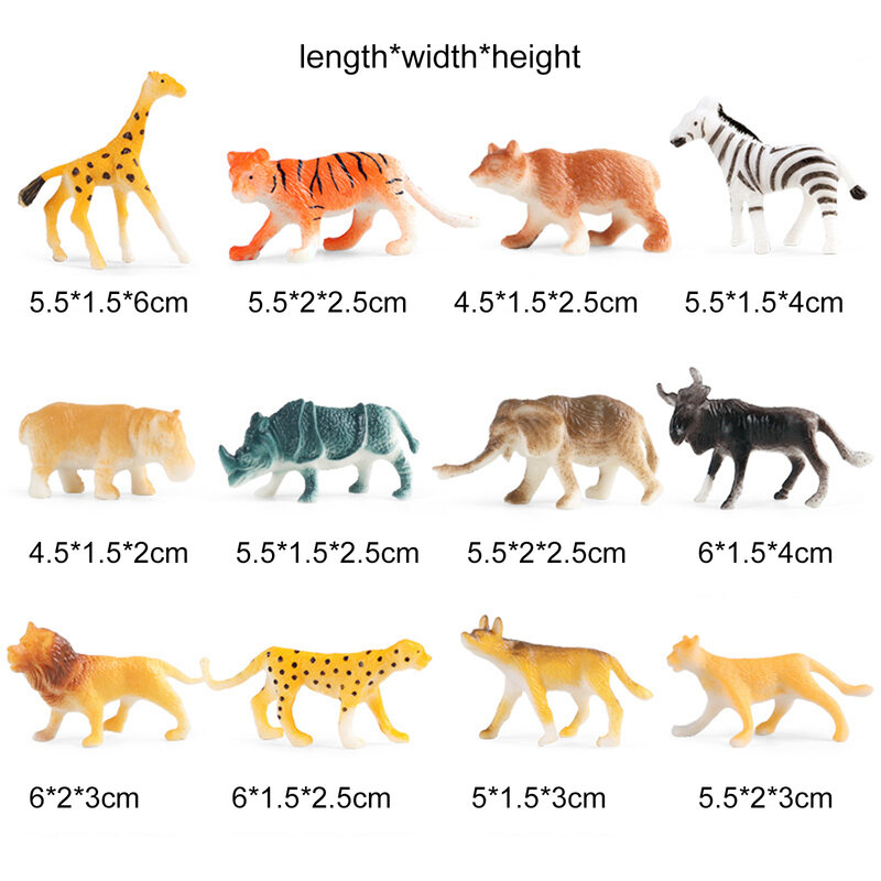 12 قطعة الحيوانات واقعية التماثيل التعليمية محاكاة أشكال حيوانات برية صغيرة نموذج مجموعة للأطفال دمى هدايا الاطفال هدية