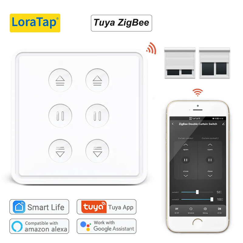 LoraTap تويا زيجبي 3.0 الاتحاد الأوروبي الستار المزدوج التبديل ل أنبوبي موتور جوجل المنزل أليكسا التحكم الصوتي العمل مع زيجبي2mqtt لتقوم بها بنفسك