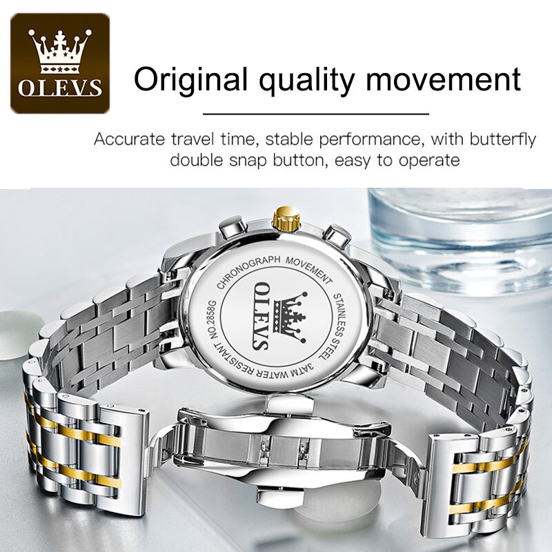 OLEVS-الفولاذ المقاوم للصدأ ساعة اليد للرجال ، مقاوم للماء ساعة كوارتز ، كرونوغراف الفاخرة ، مضيئة ، والأعمال التجارية ، وأعلى العلامة التجارية ، والأزياء