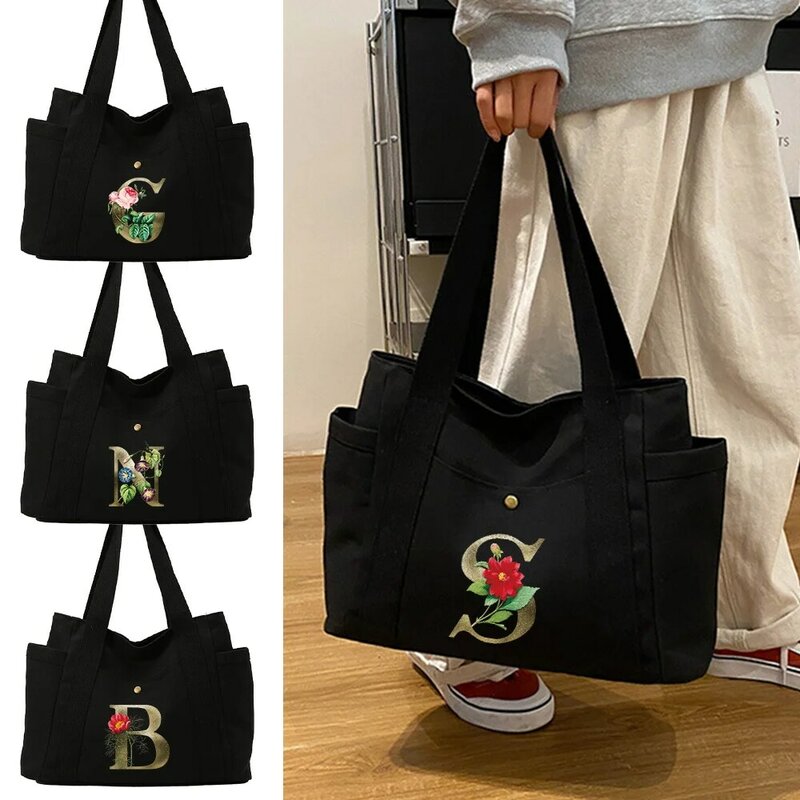 حقيبة قماشية بكتف واحد للنساء ، حقيبة عمل للسفر في الهواء الطلق ، عناصر التنقل ، حقيبة تخزين ، سلسلة الزهور الذهبية