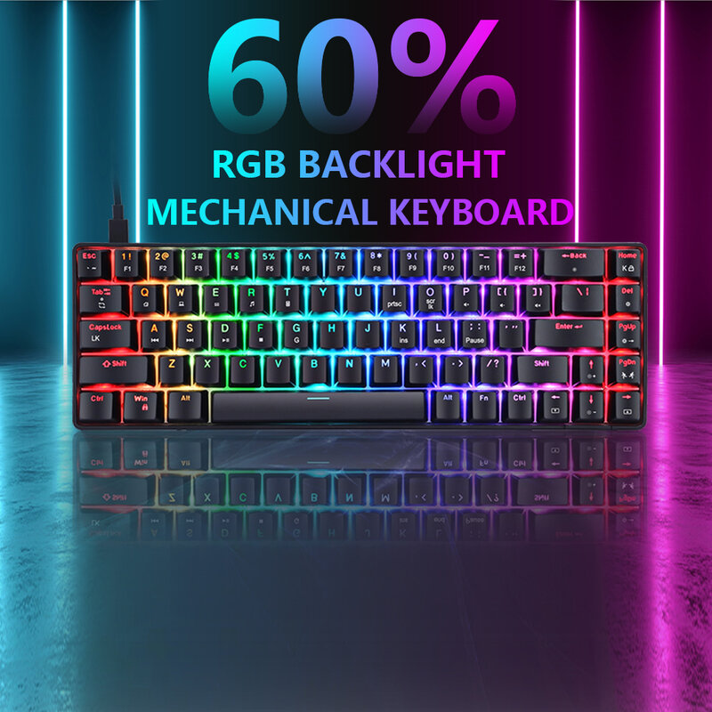 صغيرة المحمولة RGB لوحة مفاتيح الألعاب الميكانيكية 68 مفاتيح الخلفية لوحة المفاتيح USB السلكية الأحمر الأزرق التبديل للاعبين كمبيوتر محمول