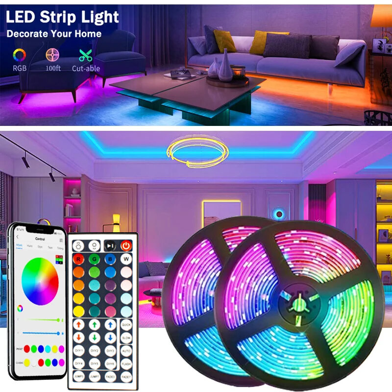 LED قطاع أضواء لغرفة النوم LED 1-5 متر 10 متر 15 متر 20 متر 30 متر اللون 5050 RGB Led الشريط غرفة الديكور إضاءة خلفية للتلفاز بلوتوث أضواء النيون