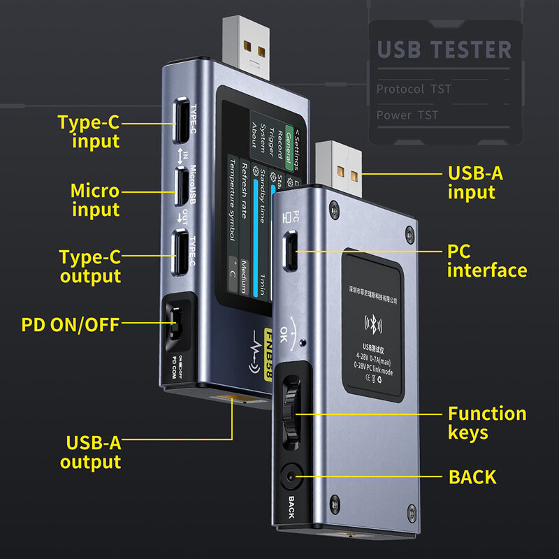 FNB58 الزناد الفولتميتر مقياس التيار والفولطية مقياس التيار USB اختبار USB Type-C سريع شحن بروتوكول قدرة اختبار أداة FNB48