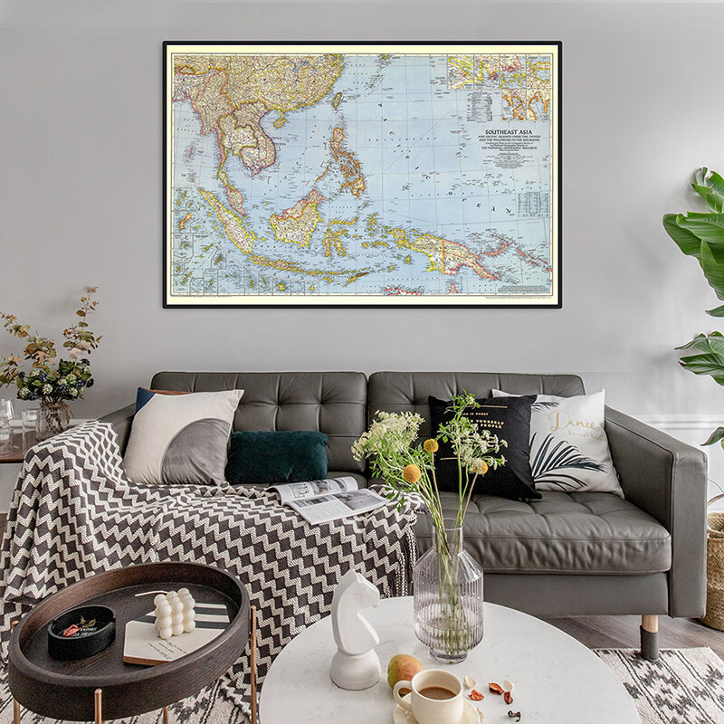 90*60 سنتيمتر جنوب شرق آسيا 1944 خريطة العالم خريطة أفقية العالم مفصلة ملصق جدار الرسم البياني ورقة كرافت ورقة ديكور غرفة مكتب المنزل
