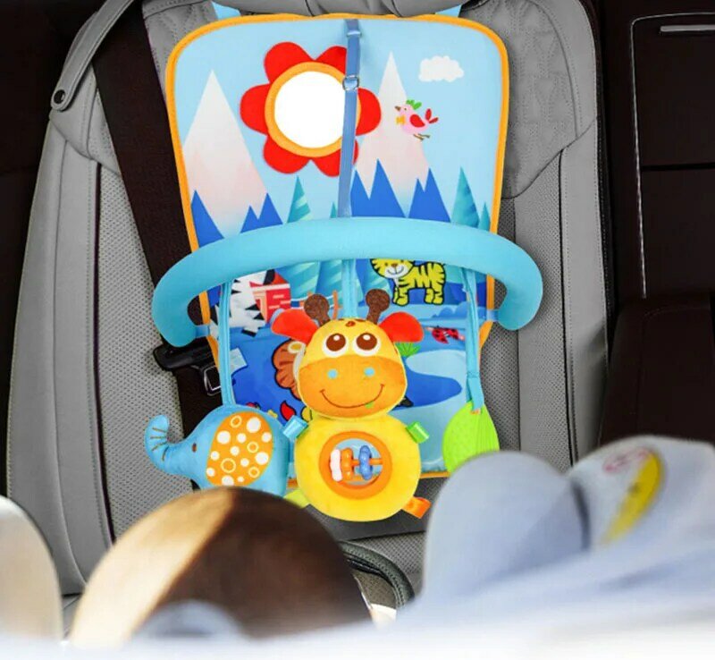 لعبة مقعد السيارة للأطفال الرضع مقعد السيارة الخلفي معلقة لعبة ركلة اللعب مركز مقعد السيارة النشاط قوس مع الموسيقى مرآة حشرجة الموت لعب للطفل