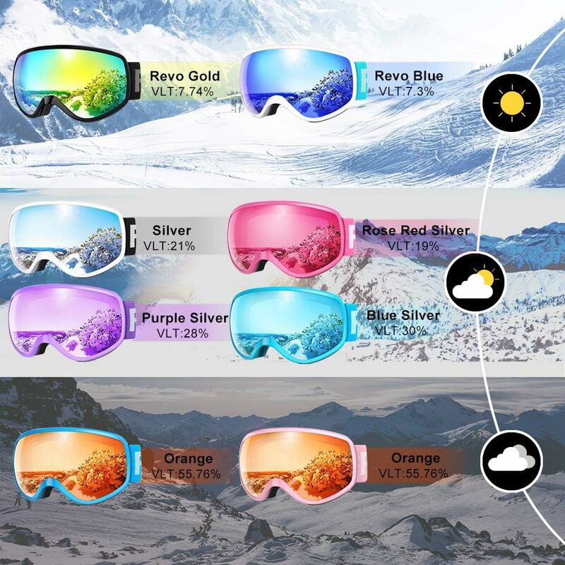 نظارات Findway-للتزلج للأطفال ، مضادة للضباب ، حماية للأشعة فوق البنفسجية للأولاد والبنات من عمر 3-10 سنوات ، التزلج على الجليد ، متوافقة مع الخوذة