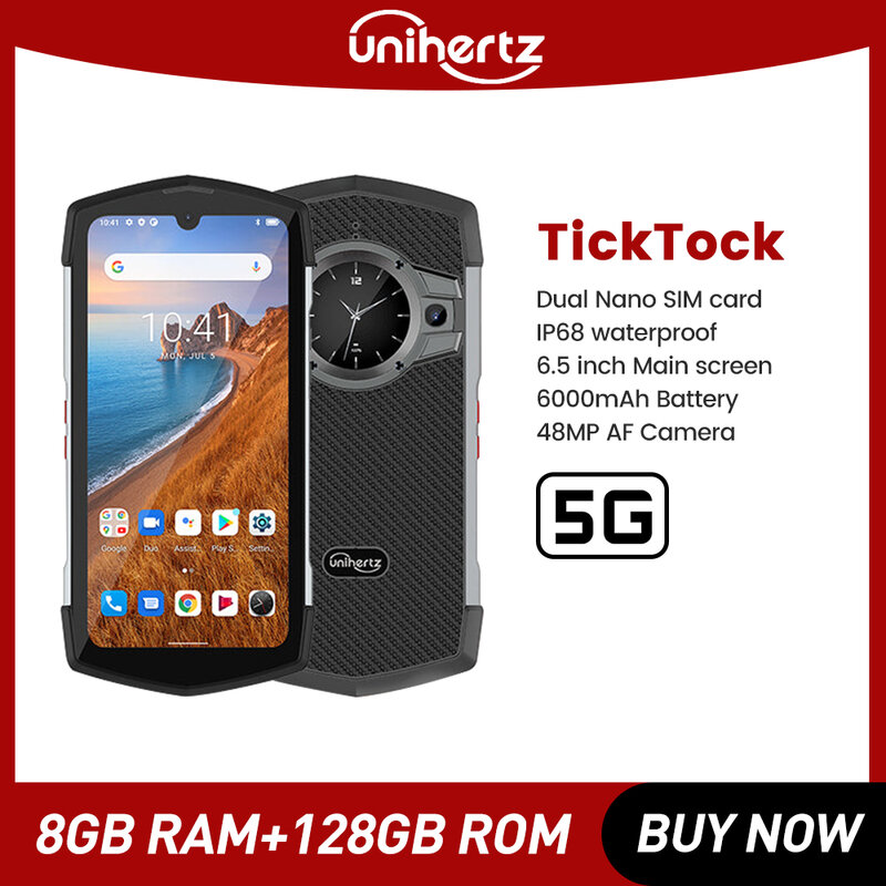 Unihertz TickTock 5G الهاتف المحمول 8GB 128GB أندرويد 11 وعرة مقاوم للماء الهاتف الذكي شاشة مزدوجة 48mp كاميرا IP68 مع NFC