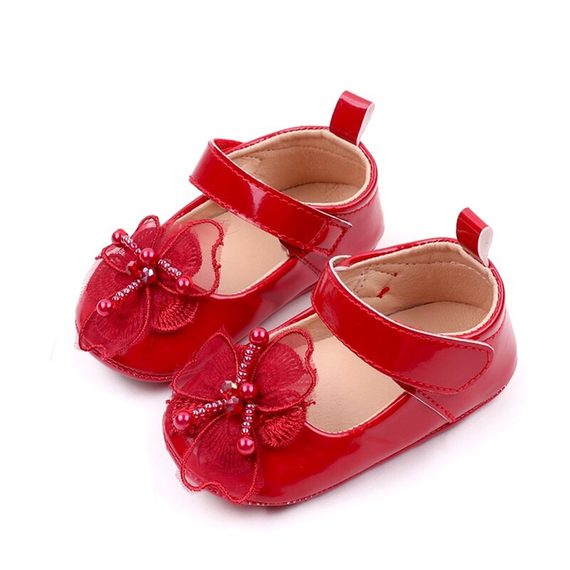 حذاء Malciklo-princess مصنوع من جلد pu الناعم لطفلة صغيرة ، حذاء مانع للإنزلاق مع زهرة للمشي الأول