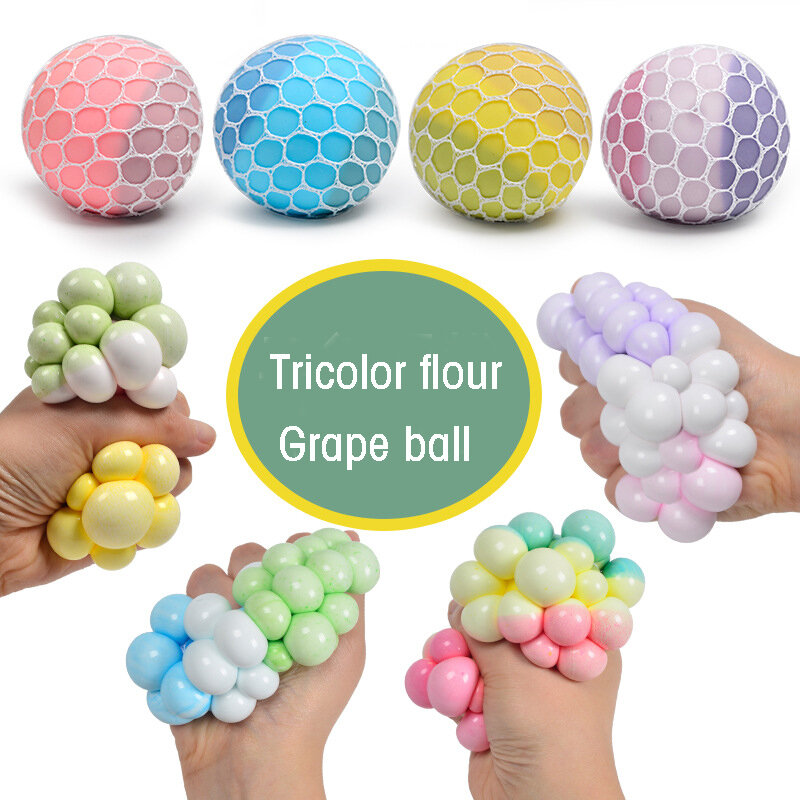 الضغط اليدوي ثلاثي اللون طحين العنب تنس الكرة الضغط لعبة TPR لزجة انتعاش بطيء الكبار الضغط الكرة هدية للأطفال