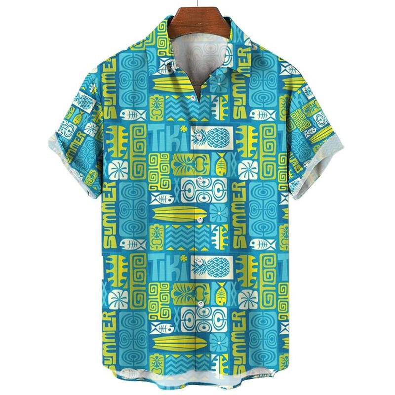 قميص زهري هاواي للرجال ، ملابس غير رسمية للعطلات ، بلوزة صيفية ، مرقعة كلاسيكية ، شبكية ثلاثية الأبعاد مطبوعة ، موضة عتيقة