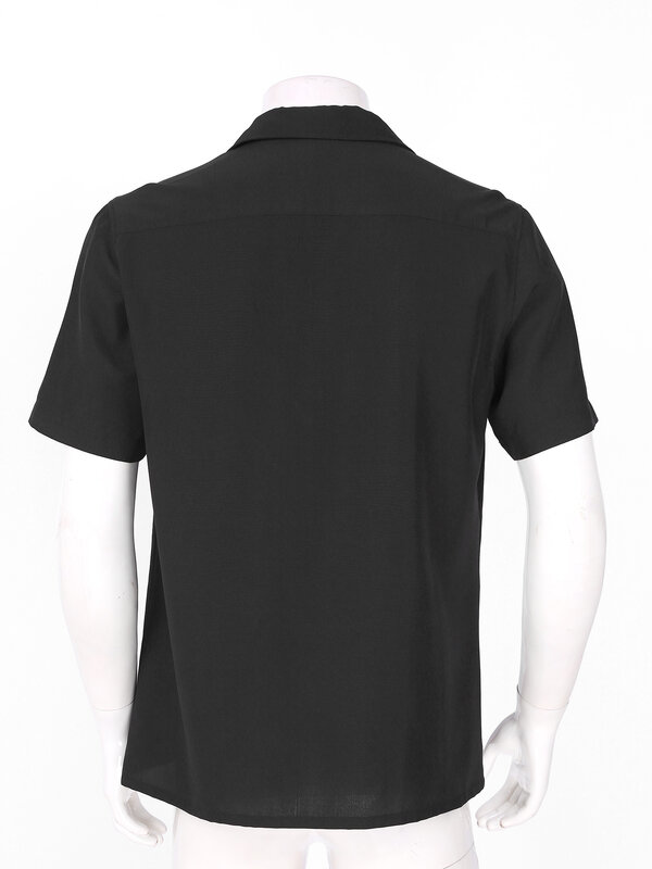 رجل الرجعية البولينج صالة قميص الرجعية اللون كتلة قصيرة الأكمام عادية حقق طوق زر القمم مع جيب