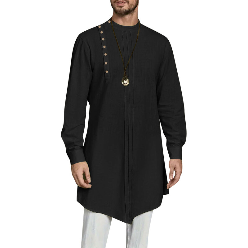 ملابس صلاة رجالية بأكمام طويلة مع جيب ، ردية أحادية اللون ، مطرزة ، إسلامية ، إسلامية ، دبي ، المملكة العربية السعودية ، صلاة ، موضة