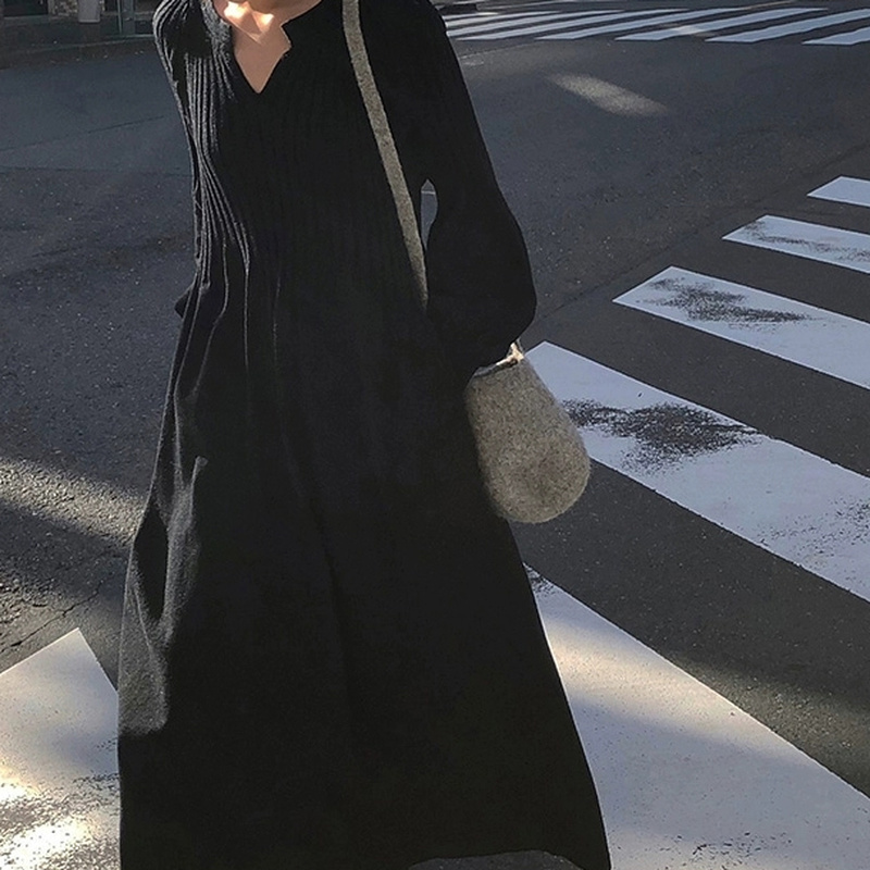 فساتين الفتاة الفرنسية الرجعية على شكل حرف v للمرأة ، ملابس نسائية أنيقة ، أحادية اللون ، موضة بوهيميا ، الترفيه ، الخريف ، الشتاء ، 2023