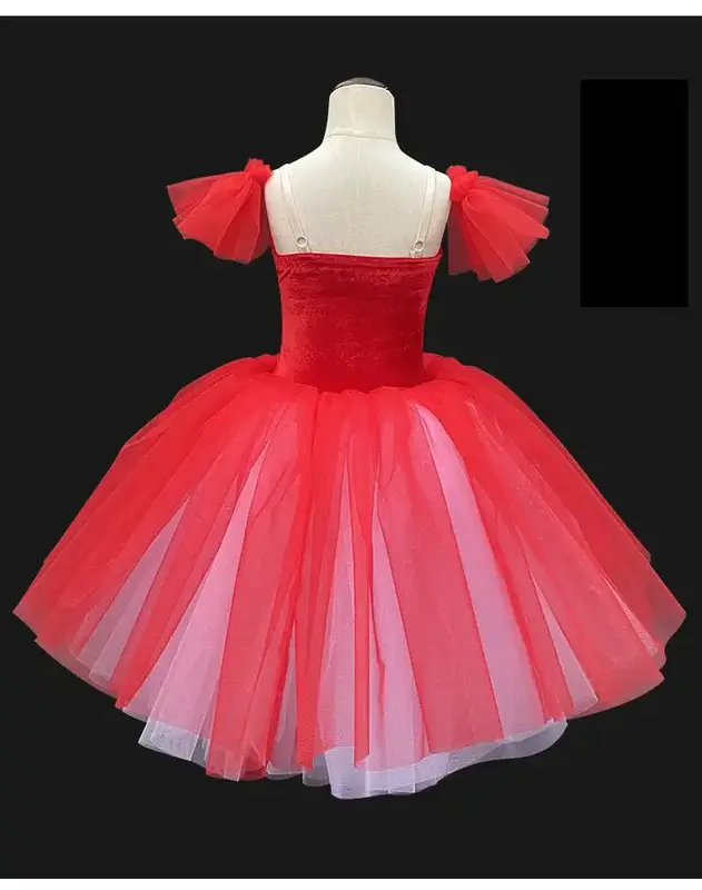 فستان طويل أحمر باليه توتو فستان تنورة بحيرة البجعة حبال الفتيات أزياء الأداء المهني Vestidos Chica Bailarina