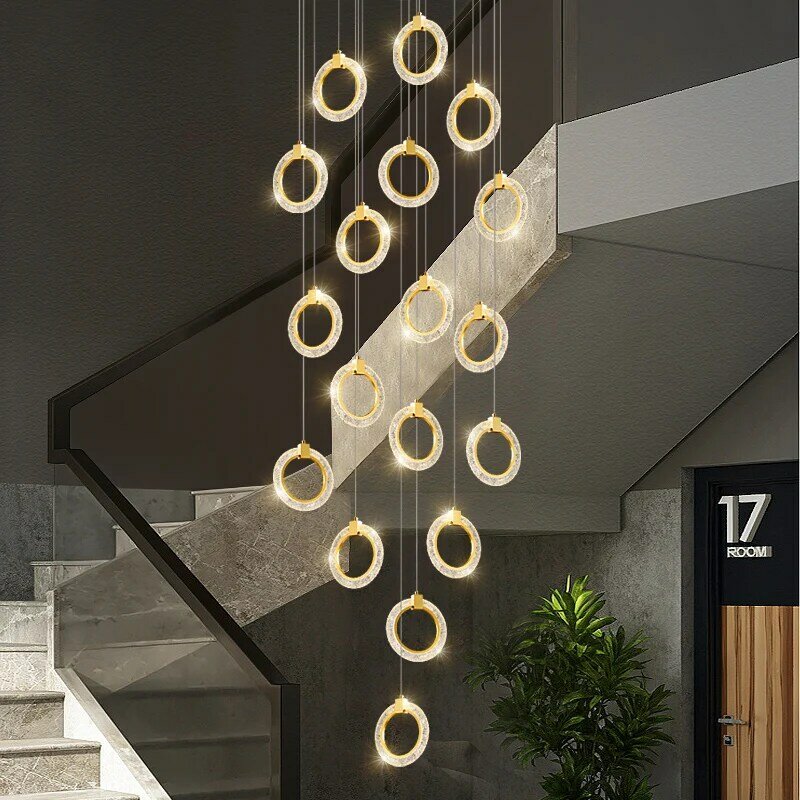 فيلا الدرج الثريا الحديثة LED حلقة مصباح غرفة المعيشة غرفة الطعام المطبخ الداخلية إضاءة للتزيين العلية الثريا