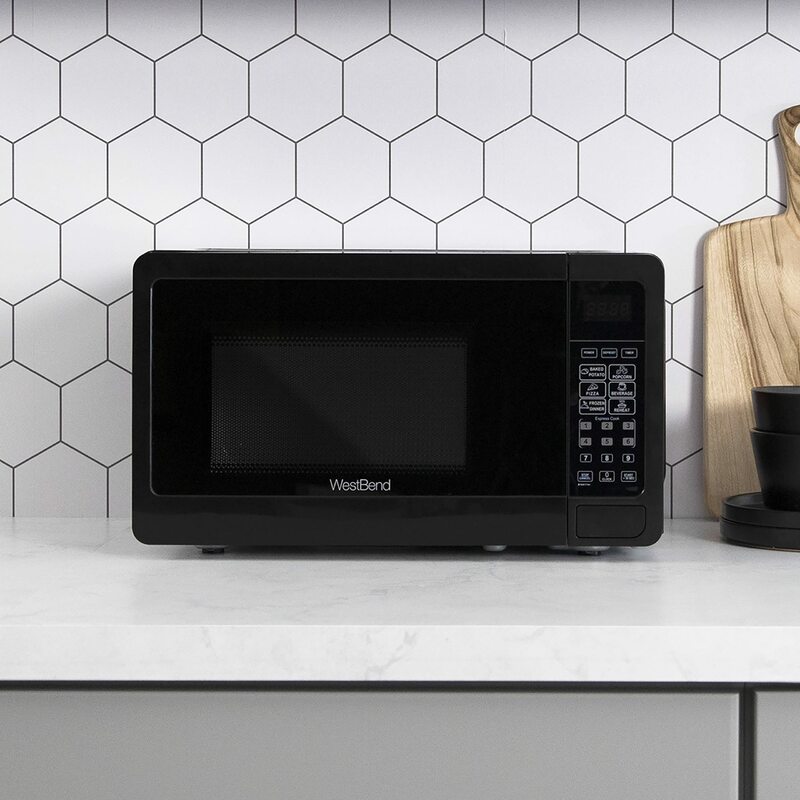 أسود مدمج 6 إعدادات للطبخ المسبق ، تذويب السرعة ، لوحة تحكم إلكترونية ، فرن دوار زجاجي ، مع واط