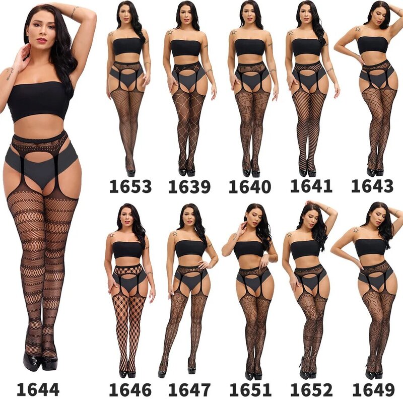 Women Sexy Body Stocking Garter Belt Stocking Sexy Fishnet Thigh High Tights Suspender Pantyhose Lace Lingerie Female 2022