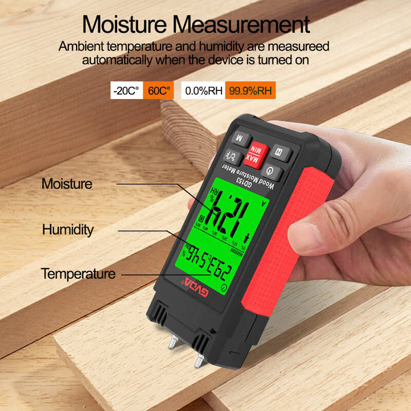 GVDA الرقمية الخشب مقياس الرطوبة جهاز اختبار الرطوبة الرطوبة الخشب الرطوبة كاشف شاشة الكريستال السائل الطوب الاسمنت مقياس الرطوبة