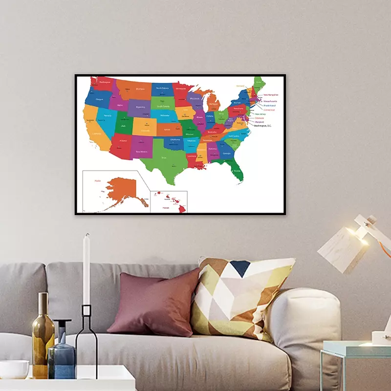 خريطة الولايات المتحدة 90*60 سنتيمتر الملصقات والمطبوعات جدار لوحات قماش الزخرفية غرفة المعيشة ديكور المنزل اللوازم المكتبية