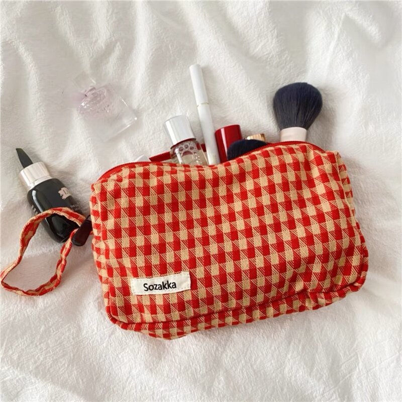 حقائب مكياج منقوشة للعناية بالبشرة ، حقيبة سفر من القماش البسيط ، حقيبة تخزين محمولة