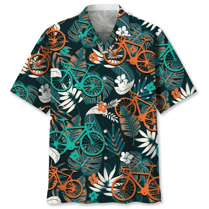 قميص ملون لركوب الدراجات مطبوع ثلاثي الأبعاد غير رسمي للرجال ، رسومات الدراجات ، أكمام قصيرة ، قميص هاواي ، أزياء الشارع الفضفاضة ، رائجة