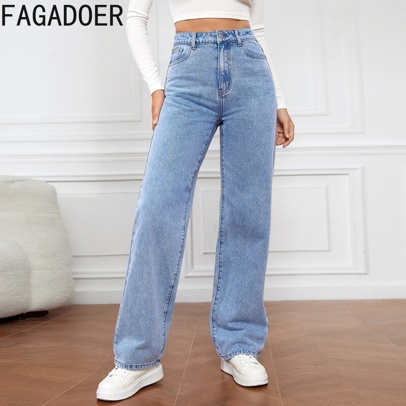 FAGADOER-سراويل جينز غير رسمية مستقيمة للنساء ، خصر مرتفع ، جينز بأزرار ، قينول رعاة البقر متطابقة ، أزياء نسائية ، #4