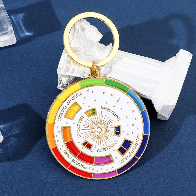سلسلة مفاتيح دائرية لونية قابلة للدوران ، أقراط مفاتيح دوارة مبتكرة ، عجلة ألوان