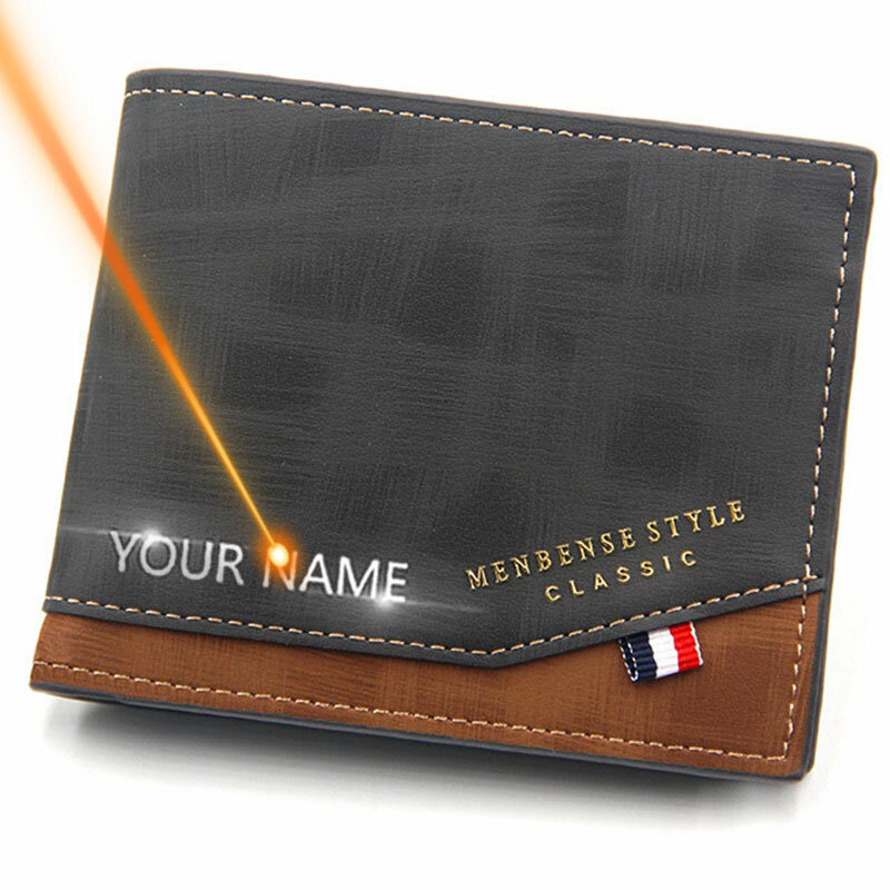 محفظة نقش اسم مجاني للرجال ، جيب عملة نحيفة ، قصير ، صغير ، حامل بطاقة ذكر ، محافظ جلدية مصنفرة ، جديدة