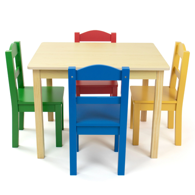 طاولة خشبية للأطفال و 4 كراسي مجموعة ، خشب طبيعي/أساسي