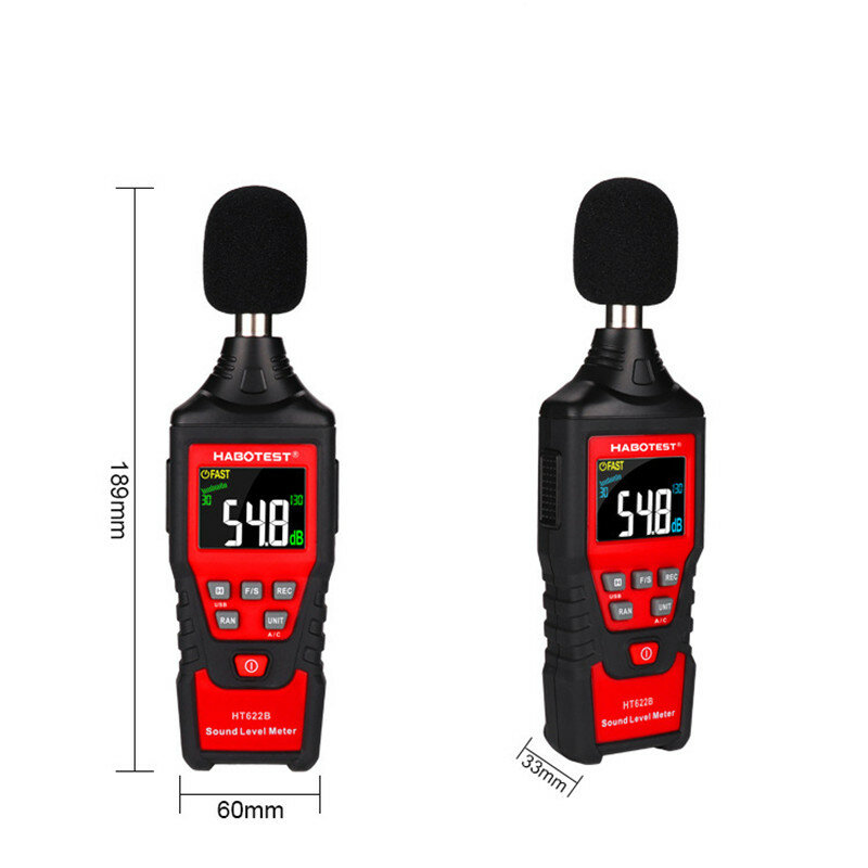 مقياس مستوى الصوت الرقمي HABOTEST HT622B 30-130dBA/35-130dBC جهاز قياس الضوضاء صغير محمول احترافي