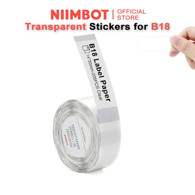 [ل B18] [سلسلة شفافة] NIIMBOT ملصقات للتسمية الحرارية ل B18 ، مقاوم للماء المضادة للنفط مقاومة للخدش ورقة