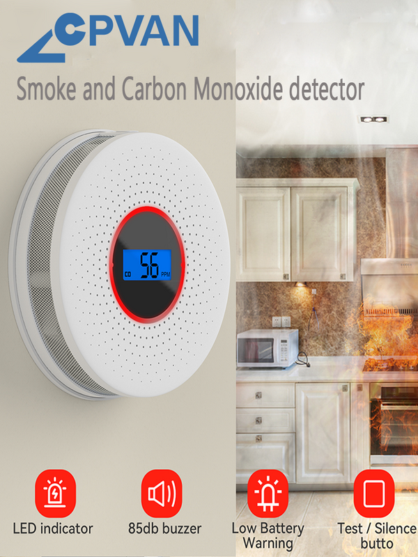 جهاز إنذار CPVAN بالتدخين وأول أكسيد الكربون ، أجهزة كشف للحماية الأمنية ، المنزل ، 2 في 1