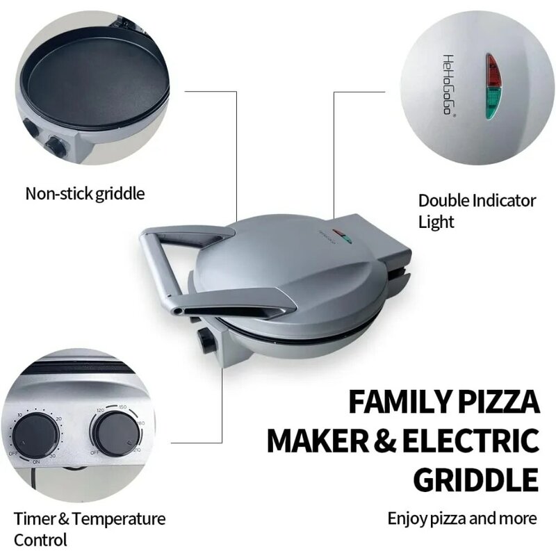 صانعة البيتزا الكهربائية من هيهوجوجو ، طباخ بيتزا كونترتوب للمنزل ، طباخ كالزون مانع للالتصاق ، تحكم في درجة الحرارة قابل للتعديل ، ومناسب