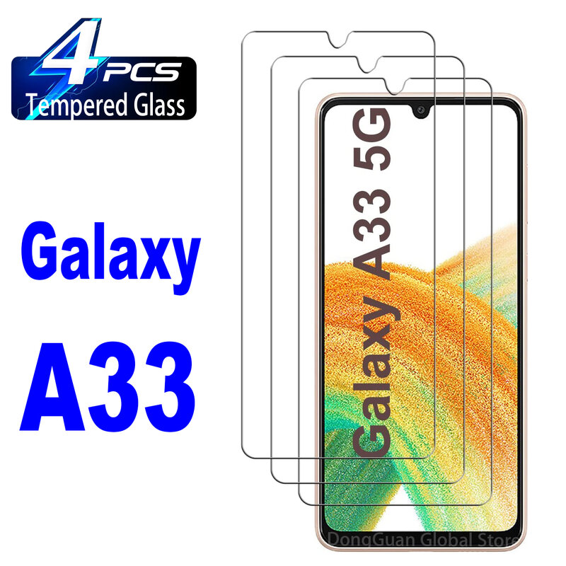 زجاج مقسى لـ Samsung Galaxy A33 ، واقي شاشة ، فيلم ، عالي ، ألومنيوم ، 5 جم ، 2 ، 4 من من من من من الزجاج