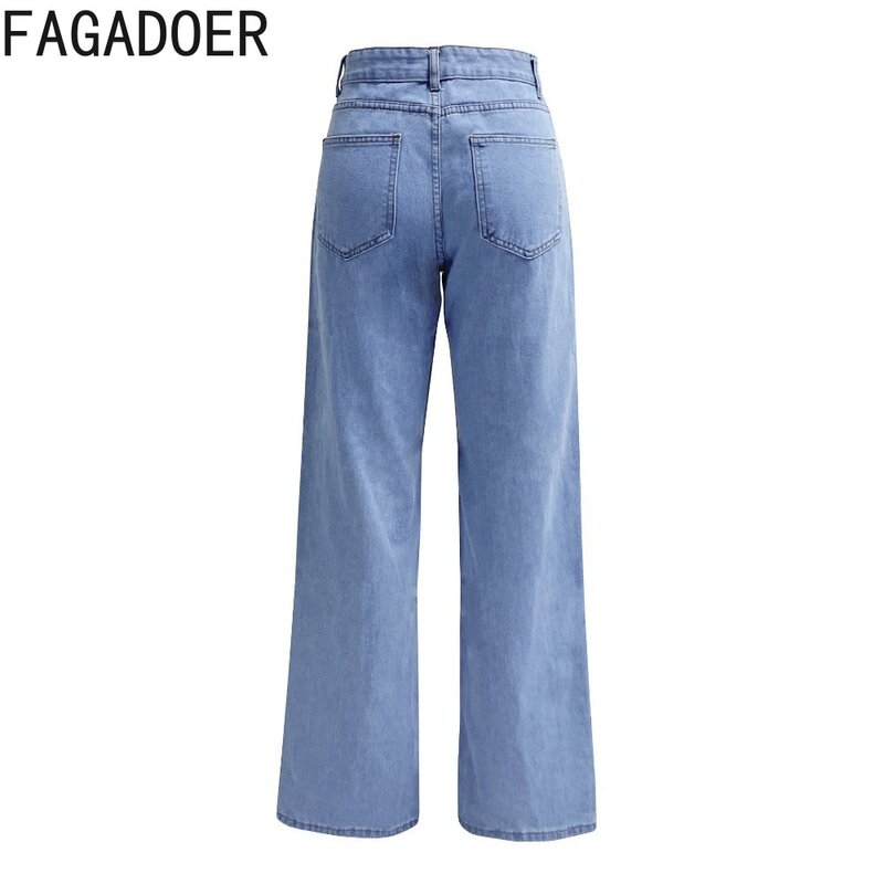 FAGADOER-سراويل جينز غير رسمية مستقيمة للنساء ، خصر مرتفع ، جينز بأزرار ، قينول رعاة البقر متطابقة ، أزياء نسائية ، #6