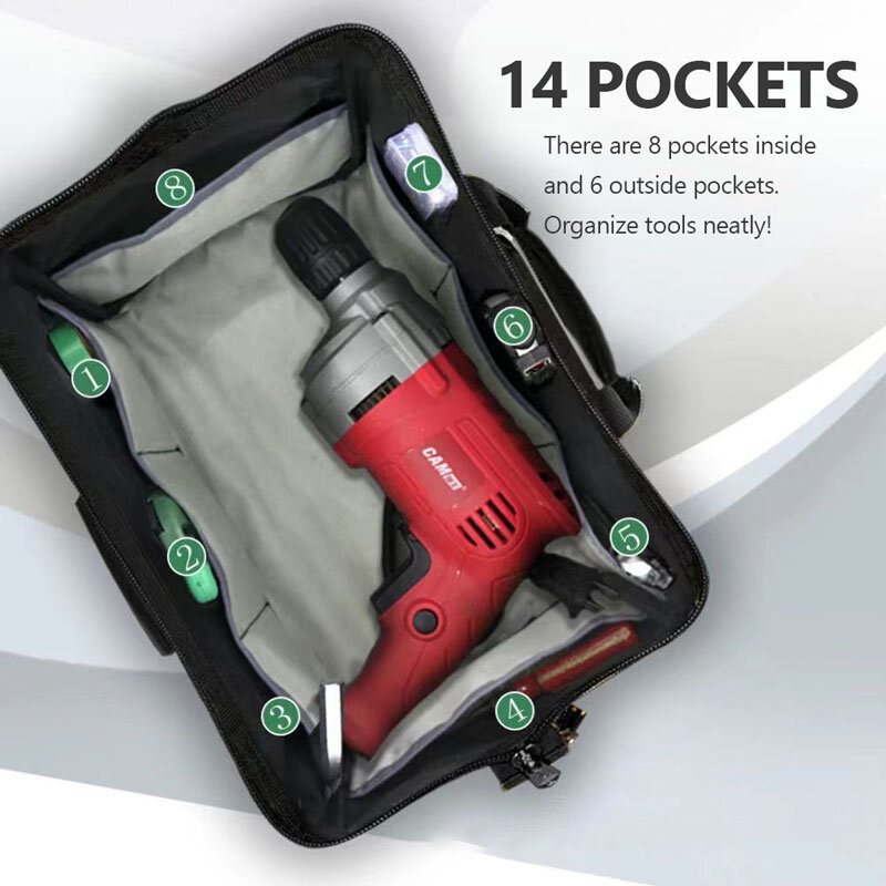 كهربائي حقيبة أداة صغيرة منظم 14 جيوب أداة حمل سعة كبيرة مقاوم للماء قماش أدوات الثقيلة للرجال سباك